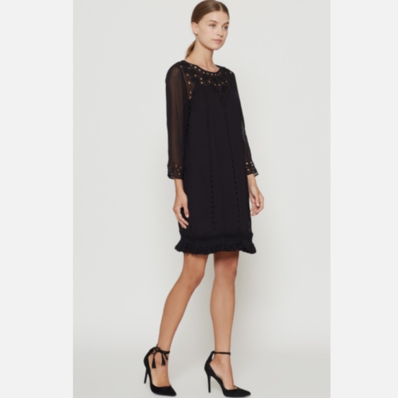 Joie Agatha Laser-Cut Crepe Shift Dress in black caviar - size Small - Picture 2 of 7